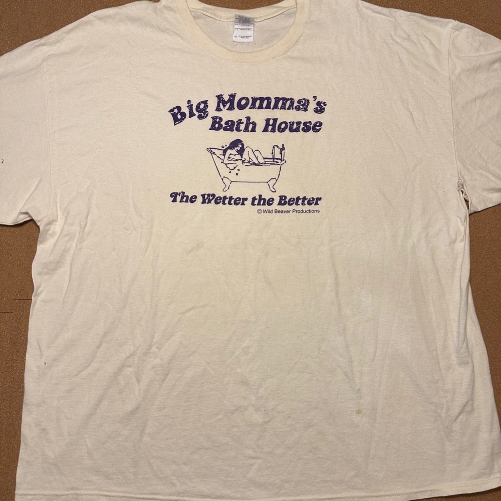 Gildan Graphic T-Shirt Mens 3XL White Big Momma's Bath House Novelty Humor Tee